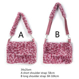 Vintage Leopard Pattern Girls Purse Handbags Soft Plush Furry Women Messenger Ba