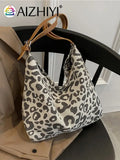 Vintage Leopard Pattern Shoulder Bag Women Casual Large Capacity Handbag