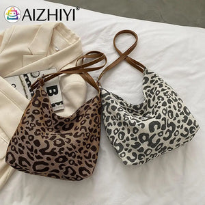 Vintage Leopard Pattern Shoulder Bag Women Casual Large Capacity Handbag