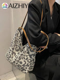 Vintage Leopard Pattern Shoulder Bag Women Casual Large Capacity Handbag