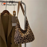 Vintage Leopard Pattern Shoulder Underarm Bag Women Casual Large Capacity Handba