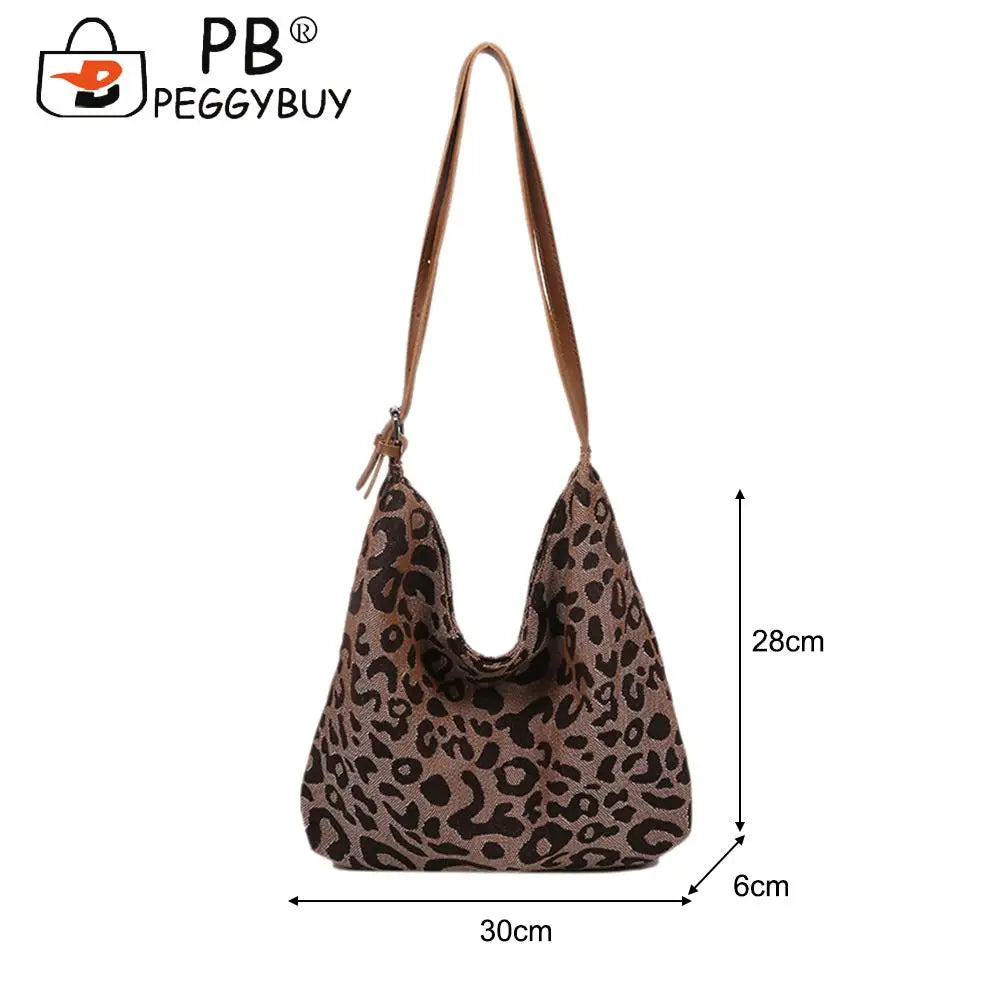 Vintage Leopard Pattern Shoulder Underarm Bag Women Casual Large Capacity Handba