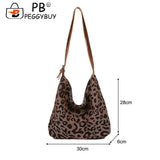 Vintage Leopard Pattern Shoulder Underarm Bag Women Casual Large Capacity Handba