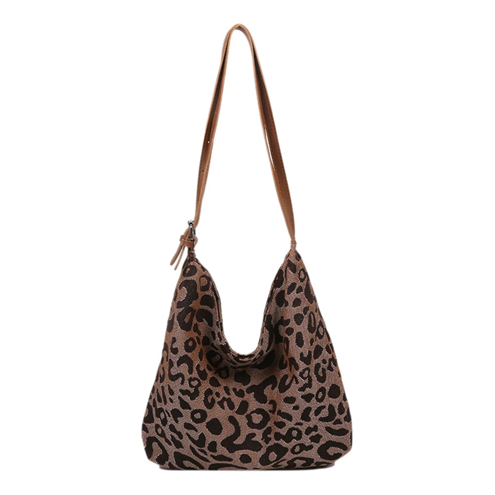 Vintage Leopard Pattern Shoulder Underarm Bag Women Casual Large Capacity Handba