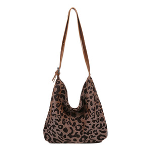 Vintage Leopard Pattern Shoulder Underarm Bag Women Casual Large Capacity Handba