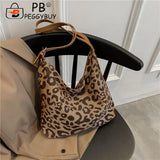 Vintage Leopard Pattern Shoulder Underarm Bag Women Casual Large Capacity Handba