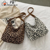 Vintage Leopard Pattern Shoulder Underarm Bag Women Casual Large Capacity Handba