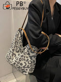 Vintage Leopard Pattern Shoulder Underarm Bag Women Casual Large Capacity Handba