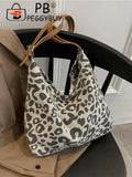 Vintage Leopard Pattern Shoulder Underarm Bag Women Casual Large Capacity Handba