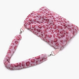 Leopard Pattern Messenger Bag Soft Plush Furry Shoulder Bags