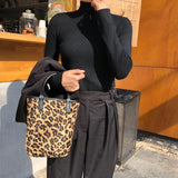 Leopard Pattern Women Shoulder Bags Faux Fur Small Purse Handbags