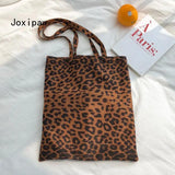 Leopard Print Canvas Shoulder Bag Women Casual Tote Handbag