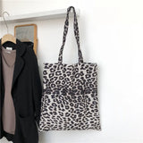 Leopard Print Canvas Shoulder Bag Women Casual Tote Handbag