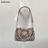 Vintage Leopard Underarm Shoulder Bag Women Zipper Office Lady Handbag