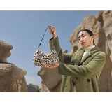 Vintage Leopard Women Plush Hobos Underarm Bag Faux Fur Small Shoulder Ba