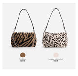 Vintage Leopard Women Plush Hobos Underarm Bag Faux Fur Small Shoulder Ba
