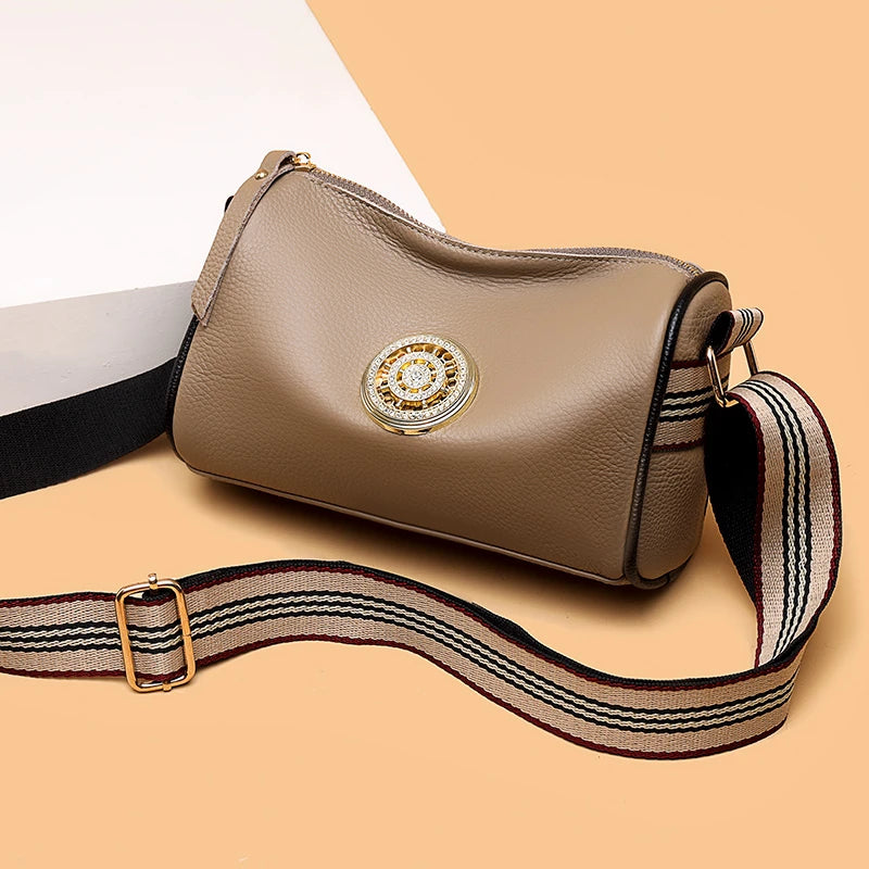 Vintage Litchi Pattern Leather Shoulder Crossbody Bag