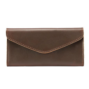 Vintage Long Men's Wallet Cow Leather Phone Purse Money Bag Brown