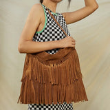 Vintage Long Tassels Crossbody Bag Scrub Leather Shoulder Messenger Handbag