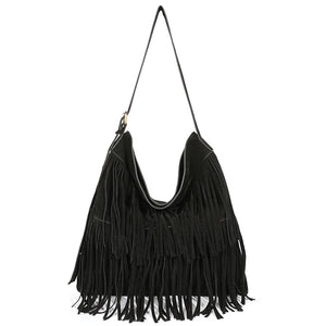 Vintage Long Tassels Crossbody Bag Scrub Leather Shoulder Messenger Handbag
