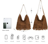 Vintage Long Tassels Crossbody Bag Scrub Leather Shoulder Messenger Handbag