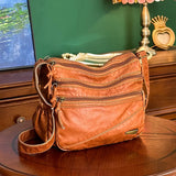 Vintage Leather Handbags Women Shoulder Bags Large Capacity Multilayer Pocket
