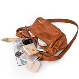 Vintage Leather Handbags Women Shoulder Bags Large Capacity Multilayer Pocket