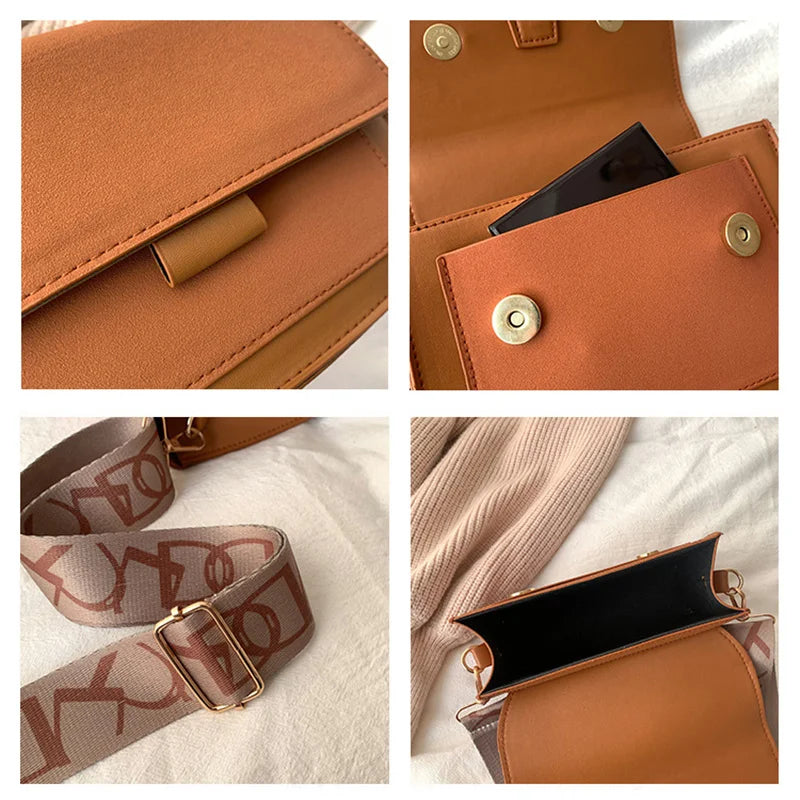 Vintage Ladies Small Crossbody Shoulder Bag Contrast Leather Messenger Purse