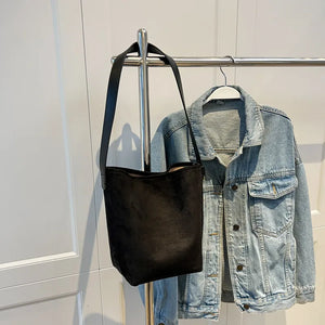Vintage Matte Leather Women Bucket Bag Winter Crossbody Bag Ladies Shoulder Bags