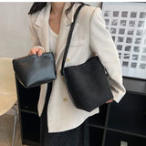Vintage Matte Leather Women's Bucket Bag Winter Crossbody Handbag