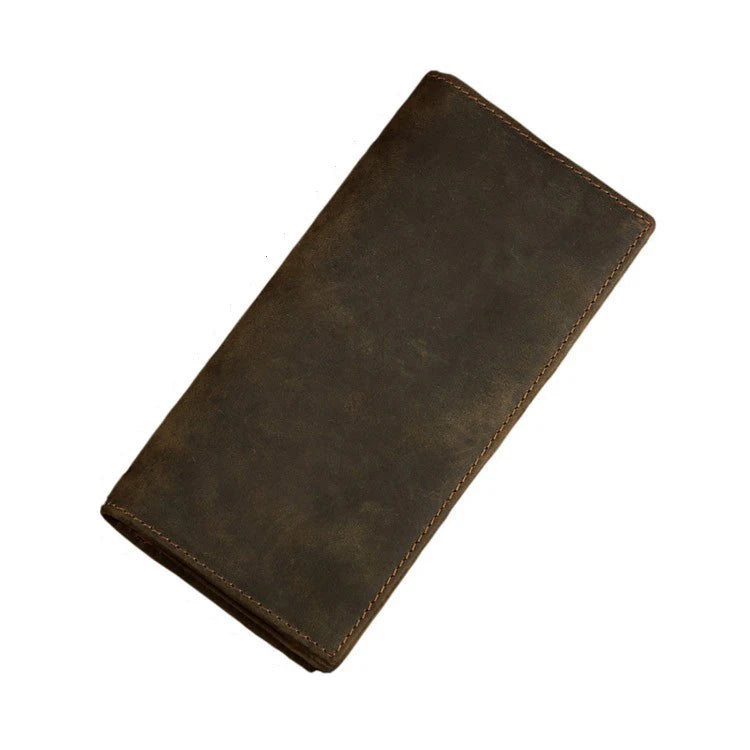 Vintage Men Crazy Horse Leather Wallet Long Leather Clutch Wallet Male Bifold Cl