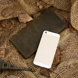 Vintage Men Crazy Horse Leather Wallet Long Leather Clutch Wallet Male Bifold Cl