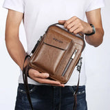 Vintage Men Crossbody Bag Small Casual PU Leather Handbag