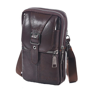 Vintage Men Waist Fanny Pack Cowhide Leather Shoulder Crossbody Bag