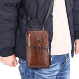 Vintage Men Waist Fanny Pack Cowhide Leather Shoulder Crossbody Bag