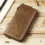 Vintage Men Long Wallet Split Cow Leather Clutch Bag Zipper Money Pocket
