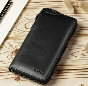 Vintage Men Long Wallet Split Cow Leather Clutch Bag Zipper Money Pocket