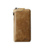 Vintage Men Long Wallet Split Cow Leather Clutch Bag Zipper Money Pocket