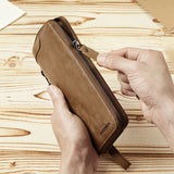 Vintage Men Long Wallet Split Cow Leather Clutch Bag Zipper Money Pocket