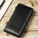 Vintage Men Long Wallet Split Cow Leather Clutch Bag Zipper Money Pocket