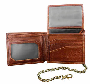 Vintage Men's Leather Bifold Chain Wallet Motorcycle Trucker