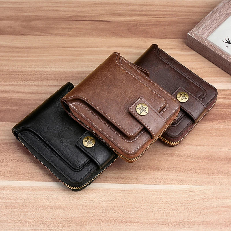 Vintage Men's PU Leather Short Purse Hasp Zipper Clutch Wallet