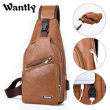Vintage Mens PU Leather Shoulder Bags Travel Storage Bag Male Chest Pack