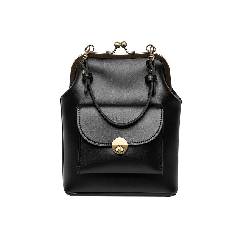 Vintage Metal Buckle Clip Women PU Leather Crossbody Bag