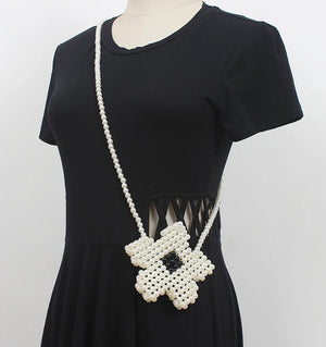 Vintage Mini Pearl Weaving Crossbody Bag with Butterfly Flap