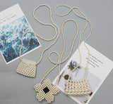 Vintage Mini Pearl Weaving Crossbody Bag with Butterfly Flap