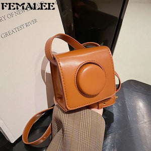 Vintage Modern Textured Women's Mini Square Bag Camera Shape Crossbody Flap