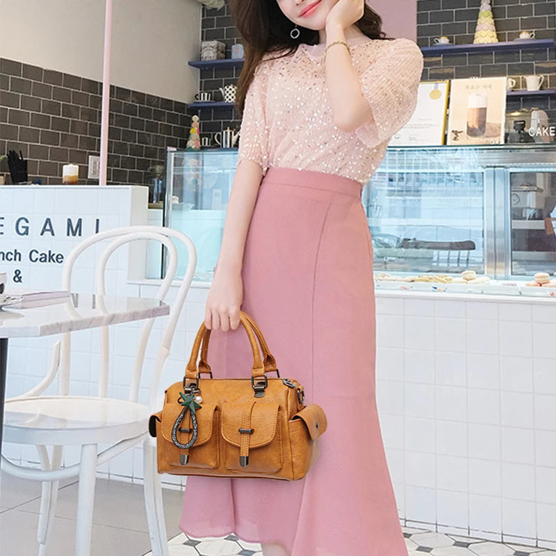 Vintage Motorcycle Bags Women's Solid Neutral One Shoulder Messenger Bag