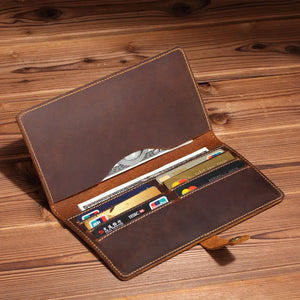 Vintage Multi-Card Long Wallet Real Leather Men's Purse