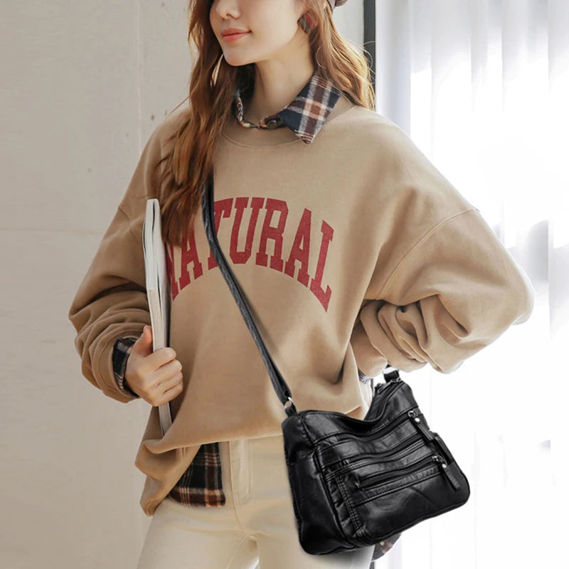 Vintage Multifunction Shoulder Bag Female PU Leather Crossbody Bag